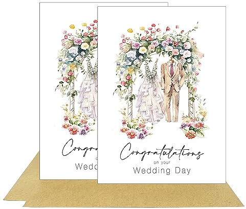 Große Premium Hochzeitskarte mit Aquarell-Hochzeitsanzug und Kleid auf der Vorderseite aus recyceltem Karton - Doppelset (zwei Karten)