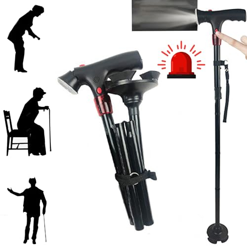 SUQ Alarm faltbar Cane,Gehstock Elegant, Aluminium, Gehstock Faltbar, Spazierstock Damen, Gehstocks für Senioren, Klappbar Bergstock Leichtgewichtiger Canes Höhenverstellbarer Gehstocks Sticks