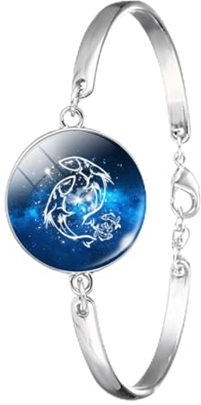 LODMLOER Armband Mit 12 Sternzeichen Fische – Charm-Cabochon-Glasketten-Armreif, Jungfrau, Waage, Skorpion, Schütze, Sternbild, Schmuck, Geburtstagsgeschenk, Fische