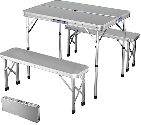 JSLJJBD Bierzeltgarnitur Tragbarer, Höhenverstellbarer Picknicktisch Mit Tragetisch Für Partys Im Innen- Und Außenbereich, Auf Der Terrasse Oder Im Hinterhof 90 * 60 * 70cm Silver