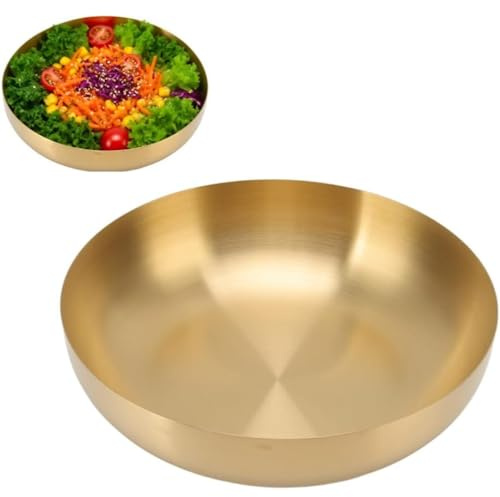 VIFERR Stainless Steel Salad Bowl, Mixing Bowl Stands up to Heat, Cold and Acidic mixes Food Container for Salad Noodle Snacks Kitchen Baking Tools, Gold(24cm)