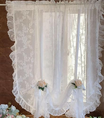 QIJIAYU Embroidered Floral Lace Tulle Curtains Vintage Half Curtains Kitchen Glass Door Windows Roman Shades