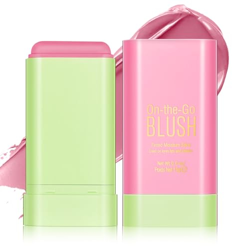 LOPHE 3 in 1 Blush Stick for Cheeks Lips Eyes, Long Lasting Lipstick Blusher Stick, Waterproof Lightweight Cream Blush, Moisturize and Blendable Blushers for Women Girls Cheeks Makeup (Shy Pink)