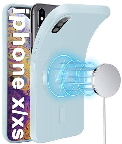 Handyhülle für iPhone X, iPhone XS Hülle [Kameraschutz Eingebaut] [Magnetische] [für Mag-Safe] Silikon Weiche Metall Matte Textur Tasche Case Schutzhülle für iPhone XS, iPhone X 5,8-Zoll (Blau)