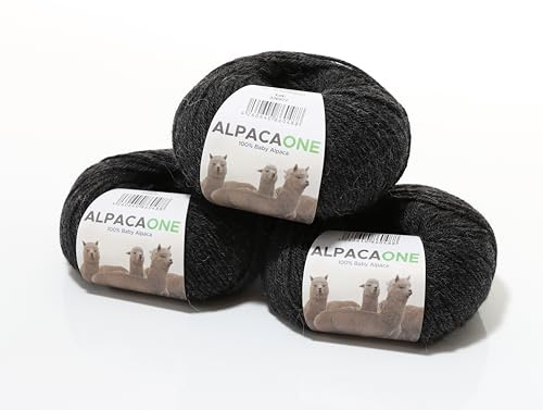 150 Gramm 100% Baby Alpaka Wolle 112m 4-4,5 Nadelstärke Nm 4/9 Strick-Häkel Garn Strickwolle, Farbe: Schwarz-grau