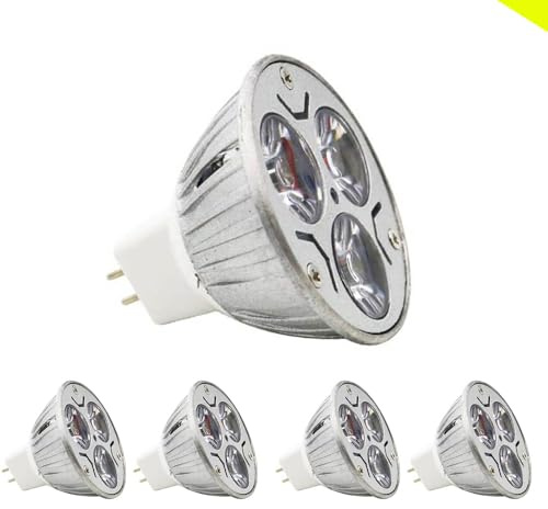 Chao Zan MR16 LED Bulb Light 3W G5.3 Bi-pin Base Lamp Spotlight Bulb AC 12V / DC 12V Cool White 6000K 240lm Energy Saving Spotlight 120° Beam Angle Desk Lamps Incandescent Bulbs Equivalent (5 Pieces)