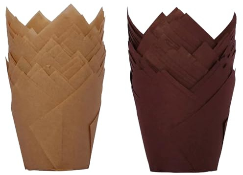 Brown Tulip Cupcake Cases - 100PC, Muffin Liners in Natural & Brown, Tulip Cupcake & Muffin Baking Paper Cases