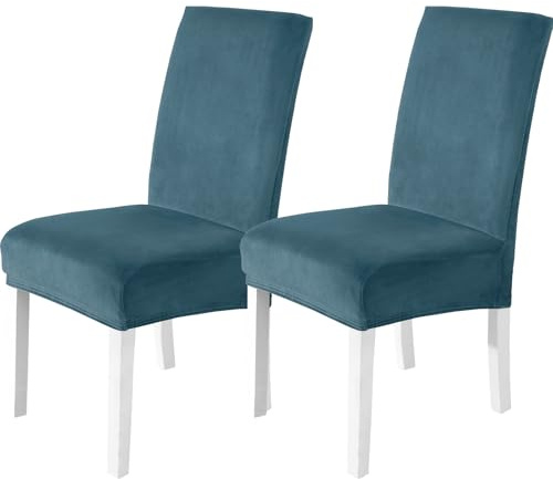 CYCMACO Stuhlhussen Samt 2er Set, Stretch Stuhlüberzieher, Stuhlbezug Schwingstuhl, Hussen Für Stühle Hochlehner, Stuhlbezüge Kratzfest, Universal Chair Cover Waschbarer, Pfau Blau