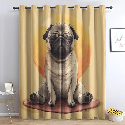 EXSANLIEAY Verdunklungsvorhänge Bulldogge, Vorhang Blickdicht Tier Vorhänge mit öSen 2er Set für Schlafzimmer Kinderzimmer, Deko Gardinen Wohnzimmer-260 x 140 cm (H X B)