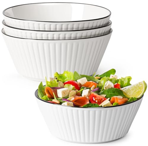 NUTRIUPS 50.7 Oz Salad Bowls Set of 4, 8'' Pho Bowls - Ceramic Soup Bowls,1.5L - Microwave & Dishwasher Safe