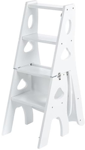 Convertible Folding Step Ladder Chair - Lightweight Portable 4 Tier for Home Stool, Storage Shelf & Display Stand - Multi-Purpose Ladders