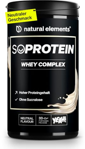 natural elements Whey Protein Pulver Neutral 1kg, 25g Protein pro Portion | Jetzt in der Dose statt im Beutel – ohne Süßungsmittel & Aromen, hochdosiert, in Deutschland produziert und laborgeprüft.