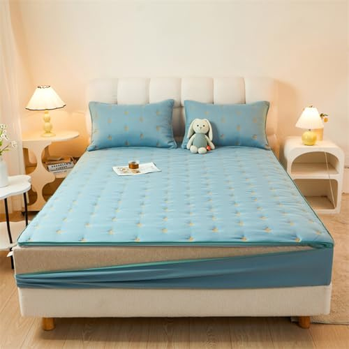 Matratzenüberzug mit Reißverschluss 140x190/200cm Anpassbare Matratzenauflage/Matratzenschoner Weiche Anti-Rutsch Stickerei Matratzenüberzüge Topper für Matratzen Spannbetttuch (160x190+10cm,Blue B)