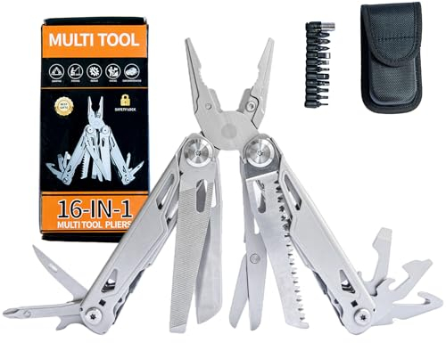 Kybelehoo Premium Multitool Werkzeug [27 in 1 Multitool Zange mit Bits] | Faltbar für Outdoor, Camping, Wandern | Inkl. Nylontasche & 11 Wechselaufsätzen (Geschenkidee für Abenteuer-Enthusiasten)