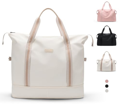 GOLF QUALITY Sporttasche Reisetasche, 40L Reise Duffel Bag, mit Nassfach, wasserdichte Übernachtungstasche, Gepäcktasche für Sport & Reisen für Herren Damen, Beige Trainingstasche