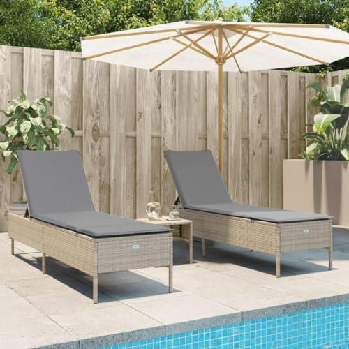 LAPOOH Sonnenliegen mit Auflagen 2 STK. Beige Poly Rattan, Gartenliege, Liegestuhl, Sonnenstuhl, Sonneninsel Outdoor, Liegen, Gartenmöbel, Bäderliege, Relaxliege - 3261590