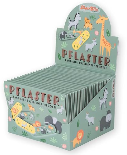 Lutz Mauder Kinder Pflaster Display Set mit 20 Pflasterbriefchen, große Motivauswahl, 2 Größen (200 Einzelpflaster), Kita, Kindergarten, Arzt, Hort, Erzieher, Geburtststag, Gastgeschenk (Safari)