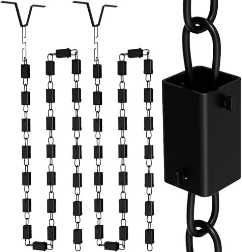 Quadratische Regenkette, schwarze Regenketten für Dachrinnen, 2,5 m, langlebiges schwarzes pulverbeschichtetes Aluminium, Regenketten für außen, verstellbare Regenfängerkette, Premium-Regenketten für