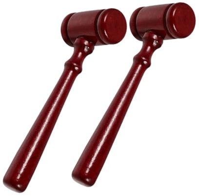 JOINPAYA 2pcs Solid Wooden Judge Gavel Set, Redwood Finish Auction Hammer Props for Courtroom Role Play and Party Accessories