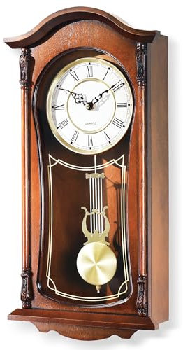 AYRELY® 56cm Vintage Grandfather Clock with Pendulum and Chimes, Hourly/Quarter-Hour Chimes, Mahogany Wood Frame, Large Classic Wall Clock for Living Room, Home Décor Gift