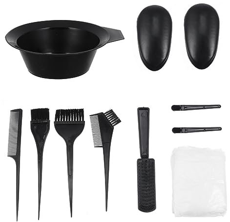 Healvian 11pcs Hair Dye Tool Set Black Pp Hair Tint Kit with Ear Covers Comb for Professional Salon and Home Use Protects Ears Convenient to Carry