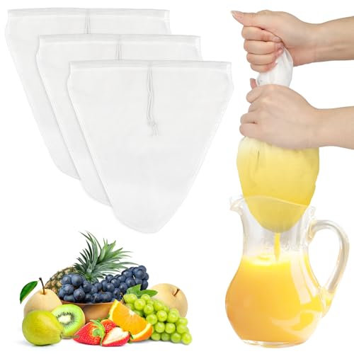 Nussmilchbeutel, 3 Stück Passiertuch Wiederverwendbar, 30 × 30 cm Feingewebt Passiertuch Nylon Filterbeutel Nussmilchbeutel Bio Waschbar mit Kordelzug für Nussmilch Käse Kaffee Joghurt Fruchtsaft
