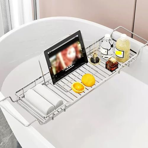 Bandeja de baño Estante ajustable for bandeja de bañera, Bandeja de baño, Bandeja de bañera, Soportes de mesa for bañera que se adaptan a la mayoría de las bañeras, Bandeja de almacenamiento de ducha