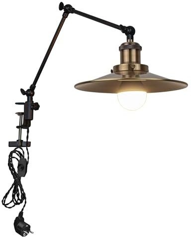 FSLiving Industrial Klemmleuchte mit 2,5 Schalterkabel, Einstellbar Clip auf Schreibtisch Leselampe,Dimmbar Clamp Nachttischlampe mit Flexarm für Schreibtisch Nachttisch Regal Bronze- TD/2773