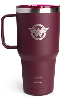 Smartshake Bohtal Nomad tumlare med Superman-logotyp, 900 ml/3,3 uns, håller drycker varma i 4 timmar och kalla i 8 timmar, dubbelväggs dammsugare, passar mugghållare, bärbar tumlare (under kvinnan)