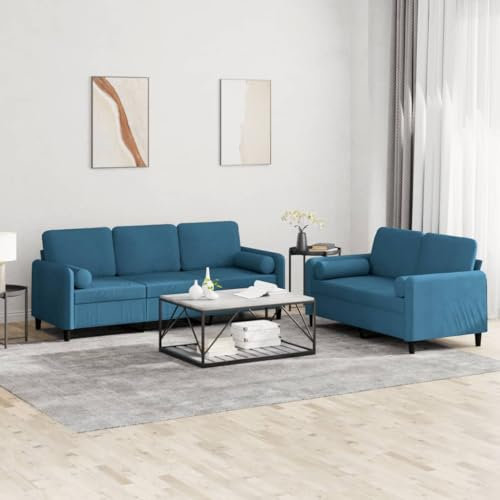 Brokky 2-TLG. Sofagarnitur mit Kissen Sofa Wohnzimmer Sitzgruppe Wohnzimmer Sofa Set Sofas FüR Wohnzimmer Blau Samt