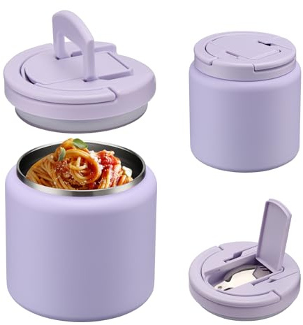 Itslife Termo para Comida 760ml, Recipiente Térmico para Comida Acero Inoxidable con Cuchara, Contenedor Térmico Fría y Caliente, Fiambrera Aislante para Picnic, Escuela y Oficina, Violeta