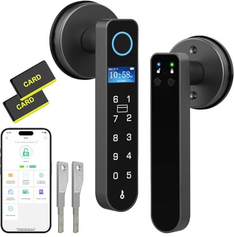 Eseesmart Fingerprint Door Lock with Screen, RFID Smart Door Handle Lock with Keypad Bluetooth Control, Code Door Lock Biometric Digital Electronic Smart Locks for Bedroom Home Office Apartment