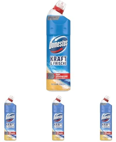 Domestos Kraft & Frische WC Gel Ocean Fresh Reinigungsmittel mit frischem Ocean-Duft für hygienische Sauberkeit 750 ml 1 Stück (Packung mit 4)