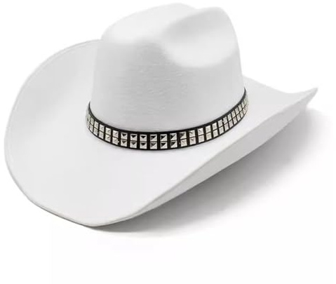 SLEDEZ Klassisk topp hatt för män Western Cowboy Filt Melonhatt med punkbälte (vit)