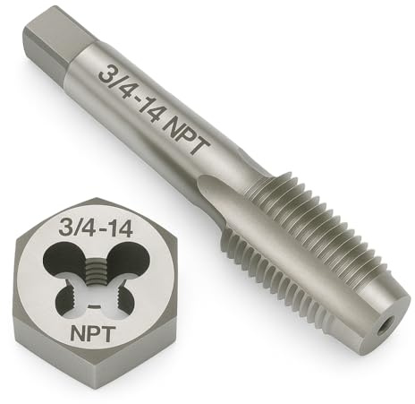 Gewindebohrer und Schneideisen-Set, 1,9 cm (3/4 Zoll) NPT – GCr15 Legierter Stahlrohrgewindebohrer und Sechskant-Schneideisen-Kombination, Kegelgewinde-Reparaturwerkzeug für konische