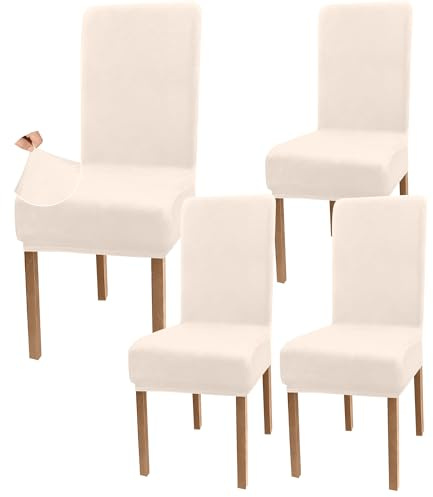 Granbest Samt Dehnung Essen Stuhlhusse, Luxus Parson Stuhlhussen für Esszimmer, Waschbare Armlose Stuhl Schutz für Kinder und Haustiere (Set von 4, Samt Beige