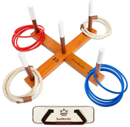 SunNordic Ringwurfspiel-Set aus Holz inklusive Wurfringen und Tragetasche | Strandspiel für Kinder, Erwachsene und die ganze Familie, Ideal für Rasen und Garten