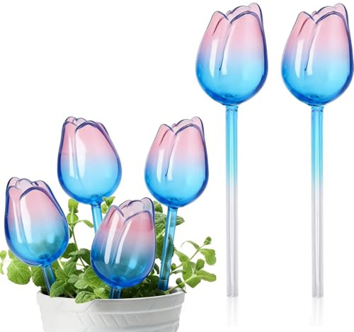 Kivinia Blumenförmig Bewässerungskugeln Glas, 4 Stück Wasserspender Pflanzen im Urlaub, Pflanzen Bewässerung Selbstbewässerung Bewässerungskugeln für Zimmerpflanzen Topfpflanzen Balkon und Garten