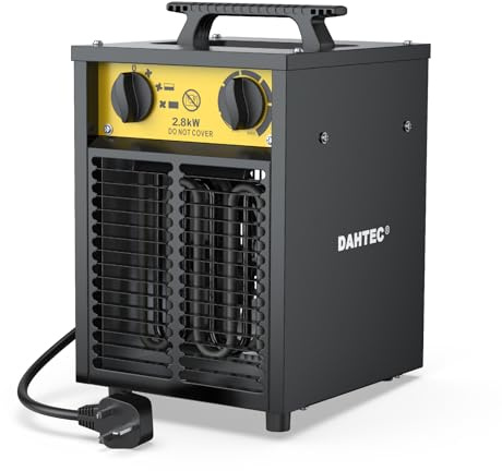 DAHTEC 2.8 kW Enhanced Electric Fan Heater -Steel Casing -Portable Heaters | Industrial, Thermostat, Overheat Protection, Ideal for Construction Site, Garage, Greenhouse