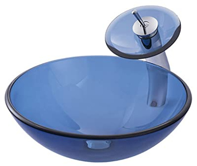 WEYFH Bathroom Vessel Sinks Bathroom Vessel Sink Bathroom Tempered Glass Washbasin Blue Glass Washbasin Bathroom Countertop Art Basin Vessel Sink (Sink Set)