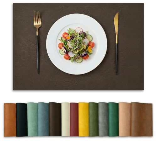 Artoid Mode Khaki PU Faux Leather Platzsets 6er Set, 30x45cm Tischsets Schmutzabweisend Hitzebeständig Platzdeckchen Küche Deko