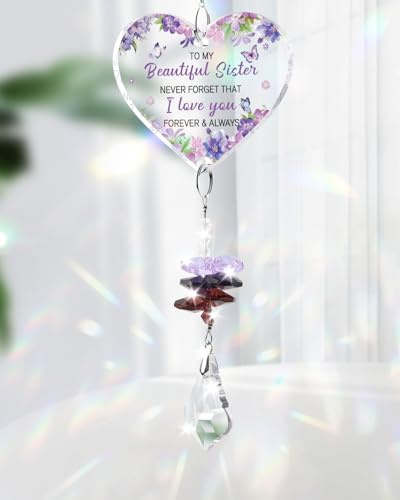Welsky Sister Birthday Gifts, Gifts for Sister Crystal Suncatcher | Christmas Retirement Mothers Day Graduation Birthday Gifts for Sister from Sisters, Heart Acrylic Plaque Suncatcher Decor
