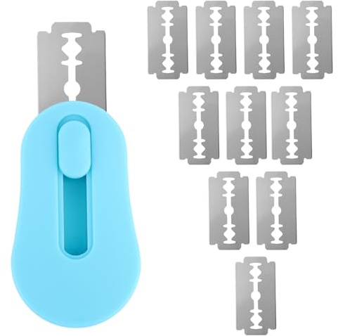 Gosknor Lametta per Incidere il Pane, Estraibile e Magnetico Slama per Incidere il Pane con 10 Lame Rasoio Coltello Tagliapasta in Acciaio Inossidabile come Forniture Panificazione (Blu)