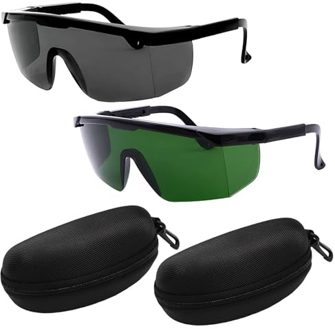 PjuQow 4-teiliges Set Ipl Brille Laserschutzbrille, Rotlicht Schutzbrille 2 Paar Brillen in Schwarz und Grün, 2 Brillenetuis Für HPL/IPL Haarentfernung, Laser Schutzbrille mit UV Schutz