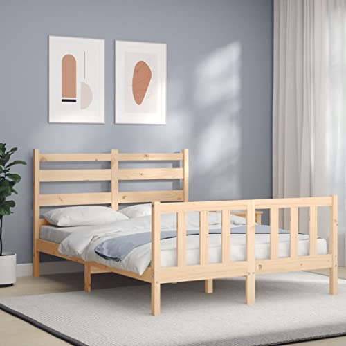 Mandloder Massivholzbett Kiefernholz 120x200 cm, Bettrahmen mit Kopfteil, Robustes Holzbett für Schlafzimmer, langlebiges Design, naturfarben
