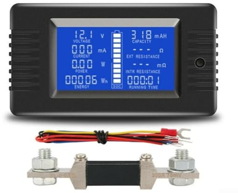 Voltmetro amperometro DC per test batteria auto 0-300A corrente, intervallo di tensione 0-200V, misura il consumo energetico fino a 60000 W e capacità della batteria fino a 1000 Ah (200 A)