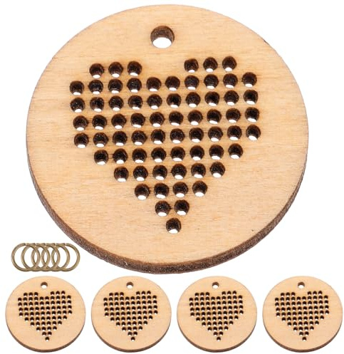 WOONEKY 5Pcs Mini Round Cross-Stitch Wood Chips DIY Pendant Plates for Crafting, Unfinished Wooden Ornaments Suitable for Cross-Stitch Projects and Handmade Accessories