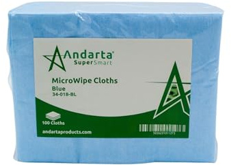 andarta - Blue MicroWipe - Disposable Microfibre Cloths - Pack of 100 (40 x 30cm) - Versatile Cleaning Cloths for Kitchens, Bathrooms and Commercial Use - Lightweight, Durable & Highly Absorbent