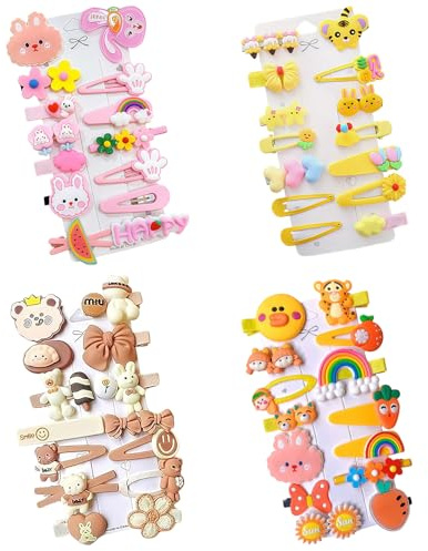 56PCS Cute Cartoon Girls Hair Accessories Set,QIANSSE Candy Color Toddler & Kids Hair Clips with Multiple Patterns