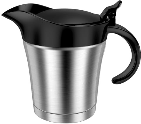 Salsiera termica in acciaio inox, 450 ml, con coperchio, beccuccio a forma di U, a doppia parete, isolata, per salsa, condimento per insalata, brodo (nero)
